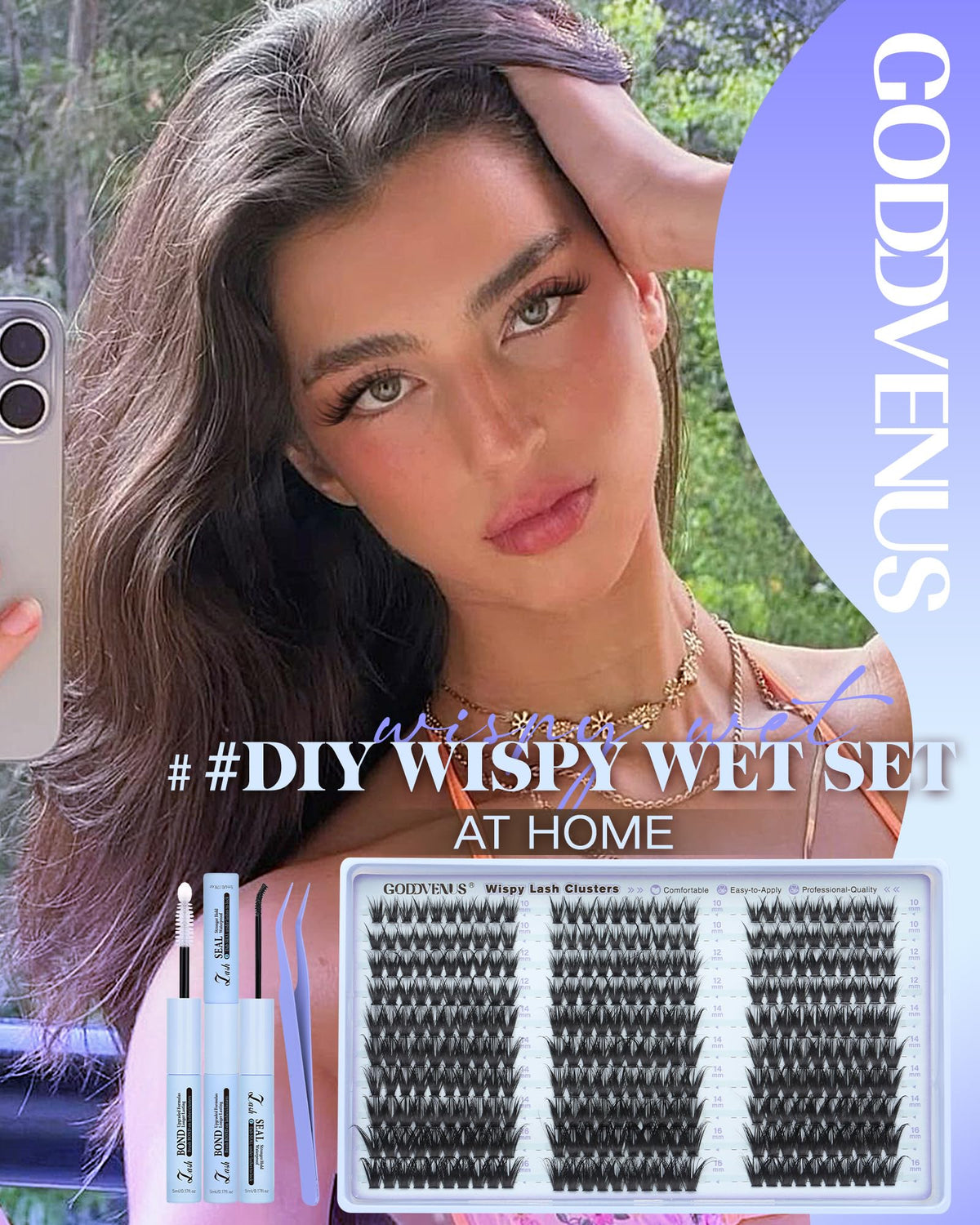 Goddvenus lash clusters in various lengths displayed