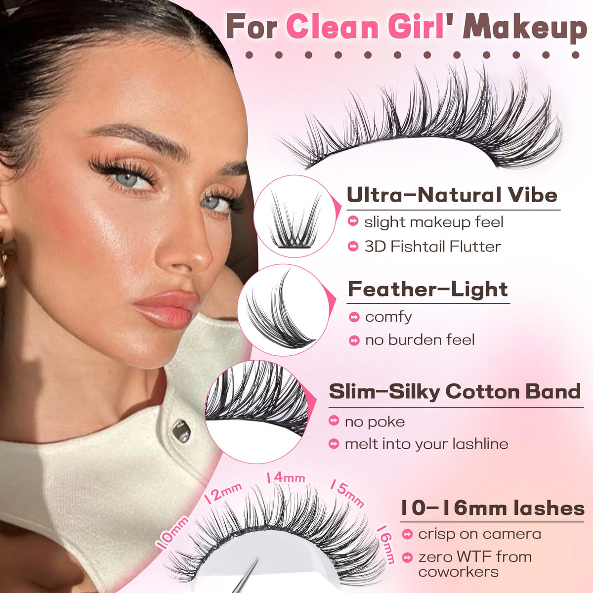 Goddvenus Lash Clusters Kit 10-16mm length comparison