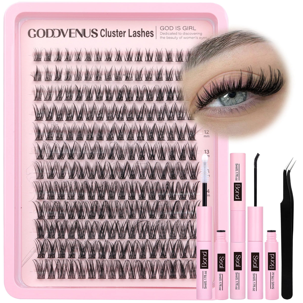 Goddvenus Lash Clusters Kit with 192 D Curl lashes