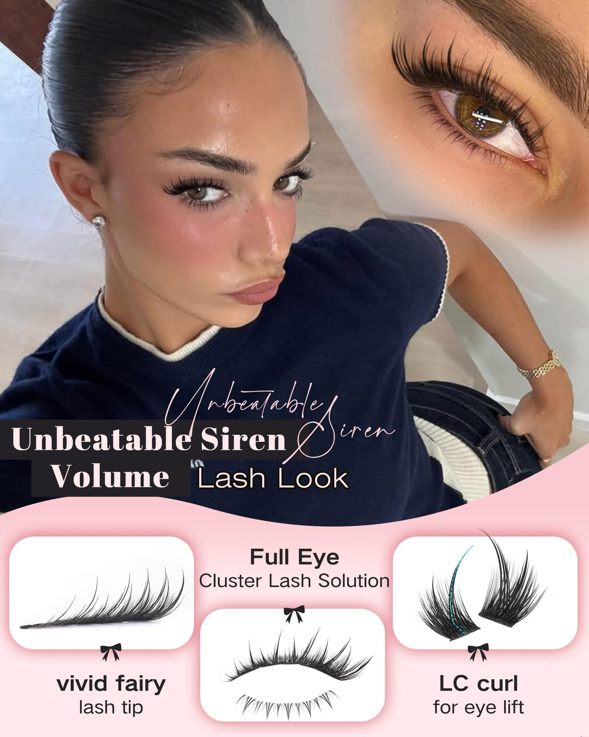 Goddvenus lash clusters showing LC curl design for bigger eyes