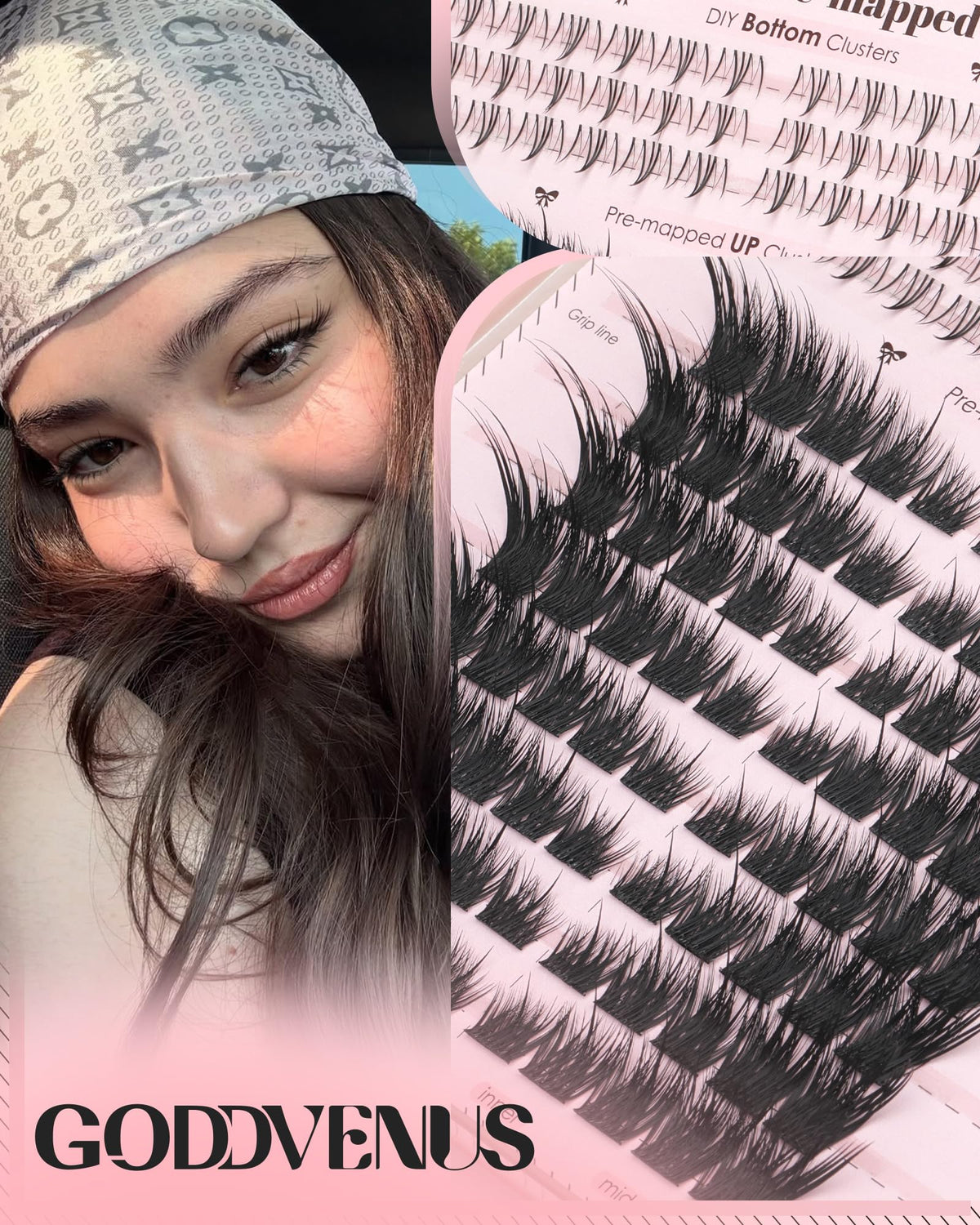 Goddvenus lash clusters with labeled left and right for easy application
