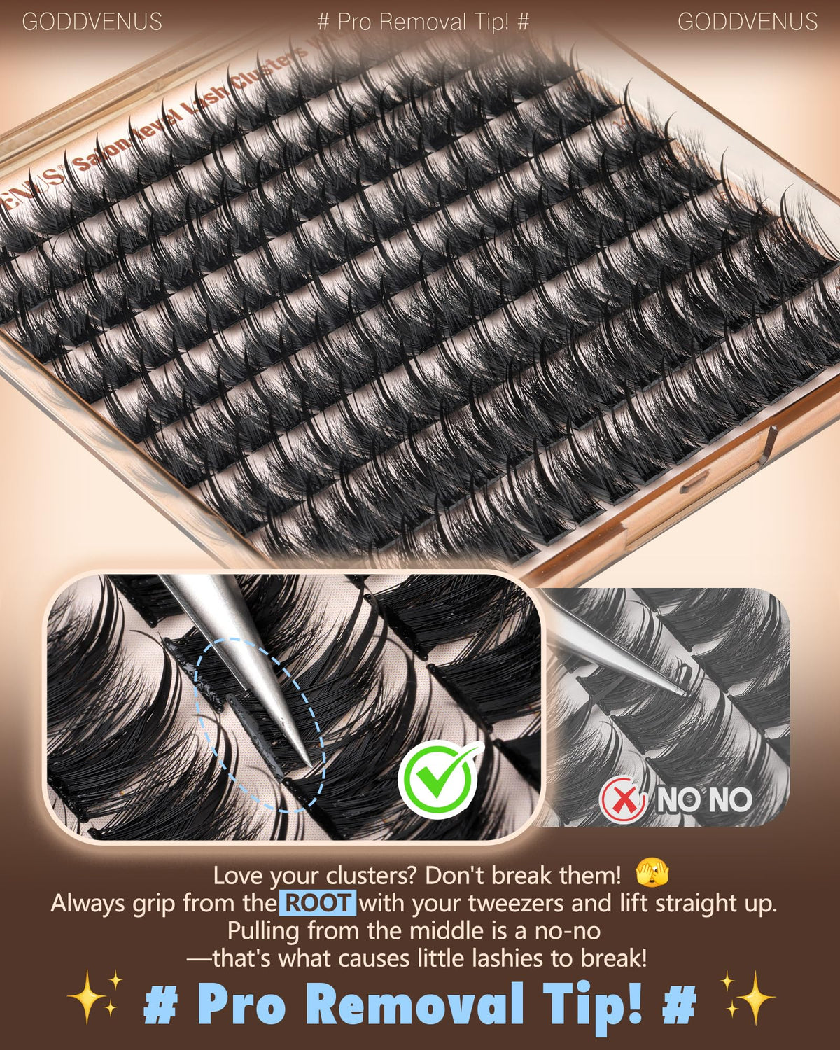 Goddvenus lash clusters with tweezers for application