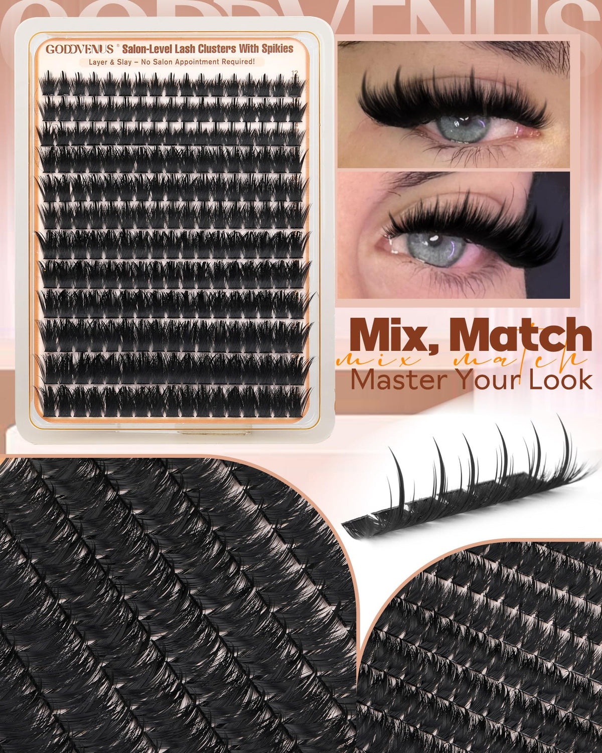 Goddvenus Manga Lash Clusters applied on model's eyes