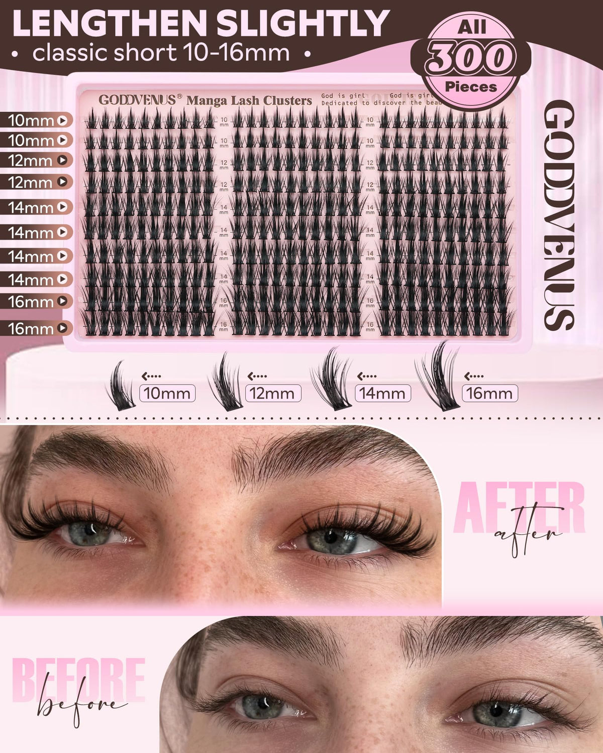 Goddvenus Manga Lash Clusters applied on model's eyes for natural look