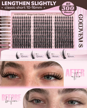 Goddvenus Manga Lash Clusters applied on model's eyes for natural look