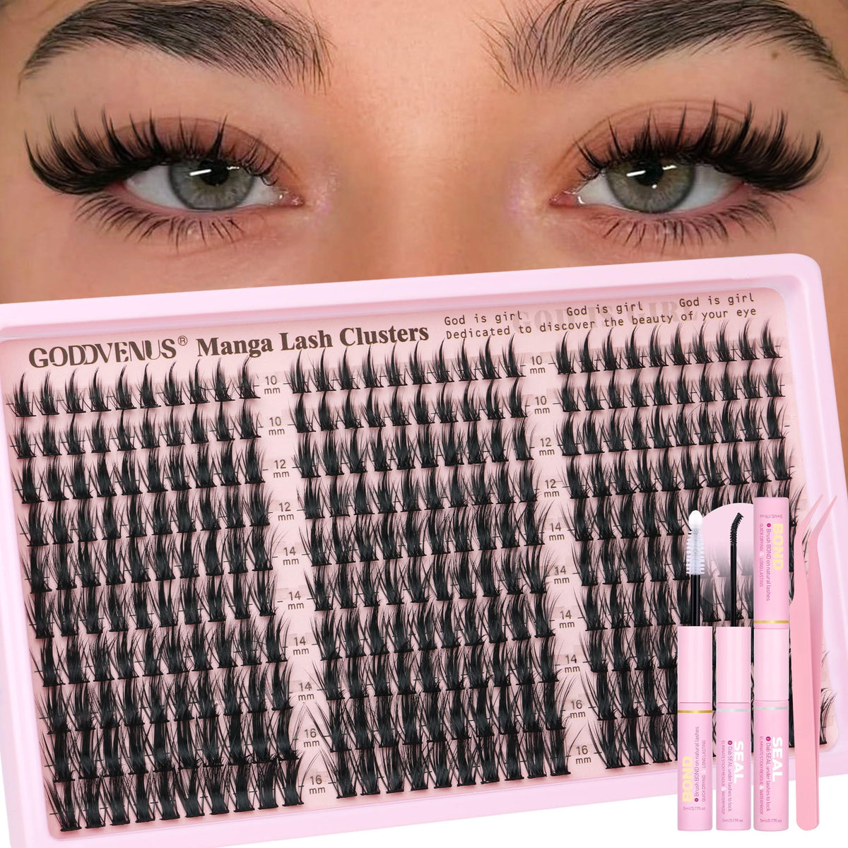 Goddvenus Manga Lash Clusters Kit packaging front view with 300 pcs