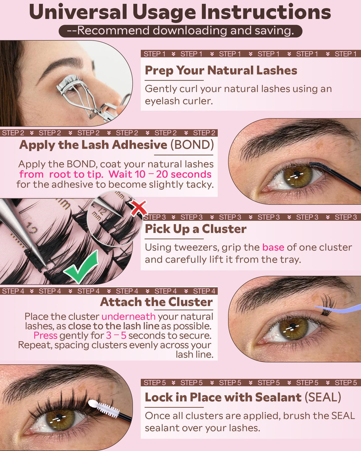 Goddvenus Manga Lash Clusters Kit showing different eye styles