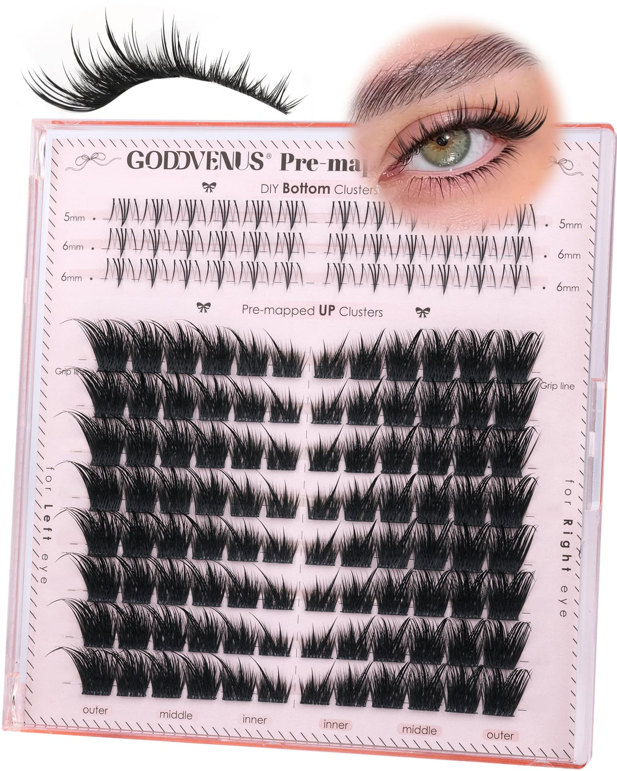 Goddvenus Pre-mapped Foxy Lash Clusters front view with various lengths