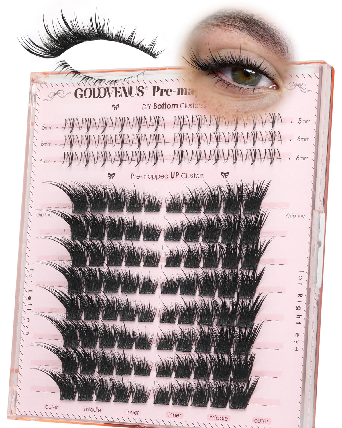 Goddvenus Pre-mapped Natural Lash Clusters front view with packaging