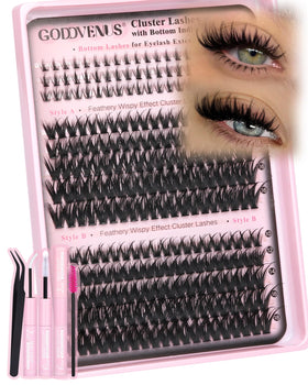 Goddvenus Wispy Eye Lash Clusters Kit front view with various lash styles