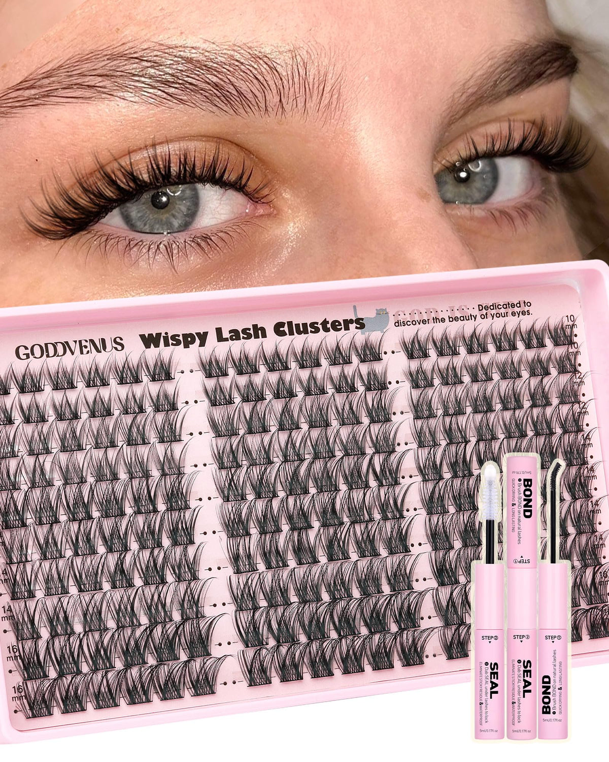 Goddvenus Wispy Lash Clusters Kit front view showing 180pcs lashes