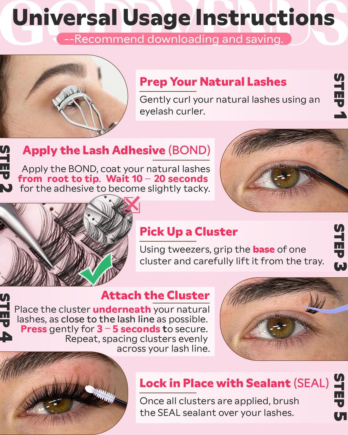 Goddvenus Wispy Lash Clusters Kit with application instructions
