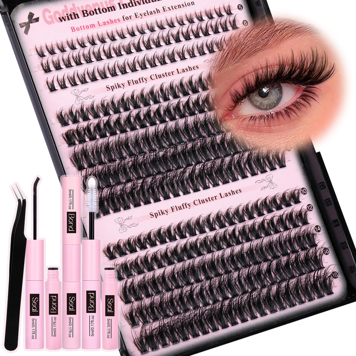Goddvenus Wispy Lash Clusters Kit with C Curl extensions