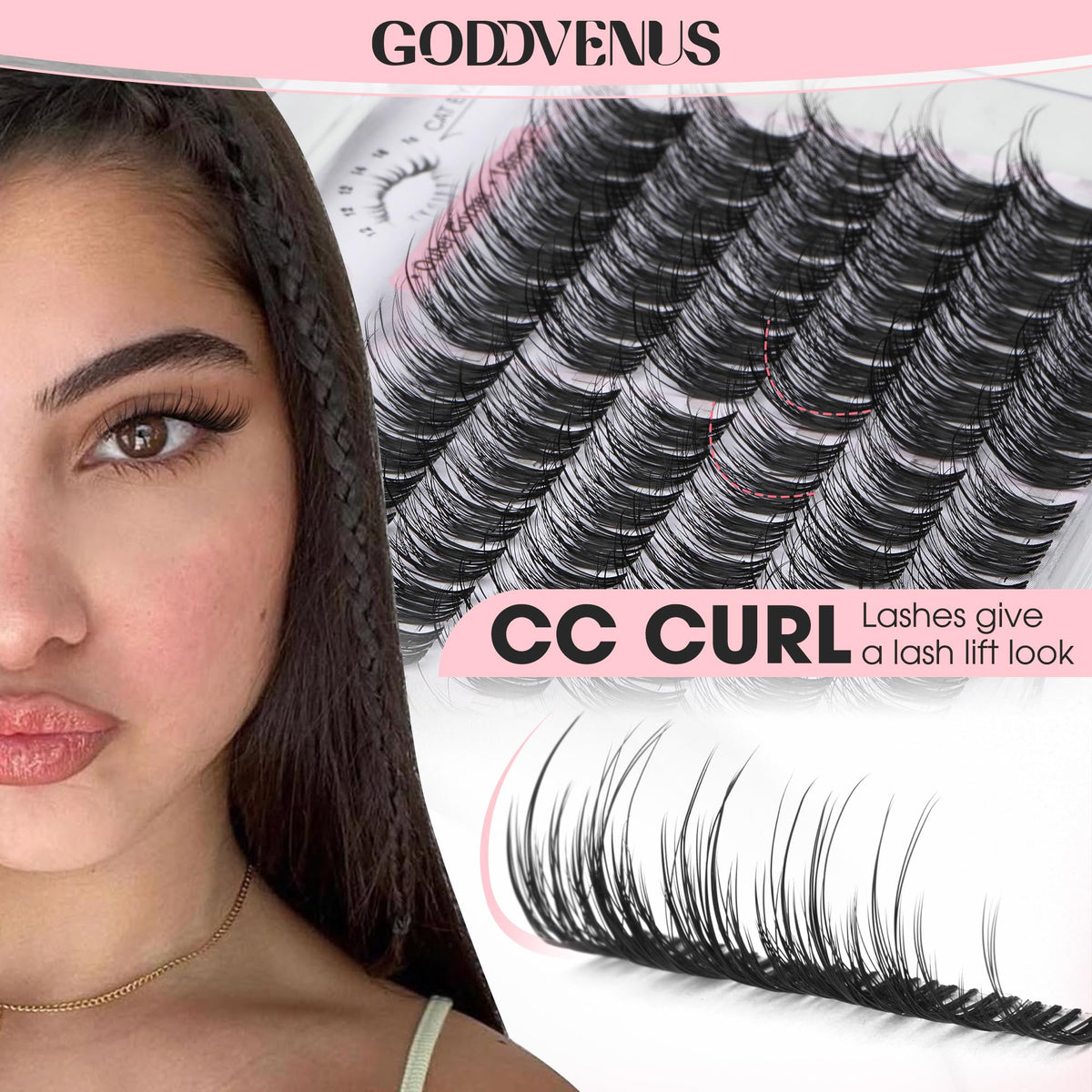 Goddvenus Wispy Natural Lash Clusters on model