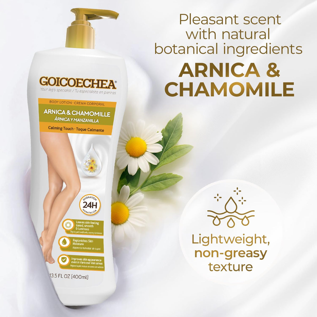 Goicoechea Arnica Body Lotion in a bathroom setting