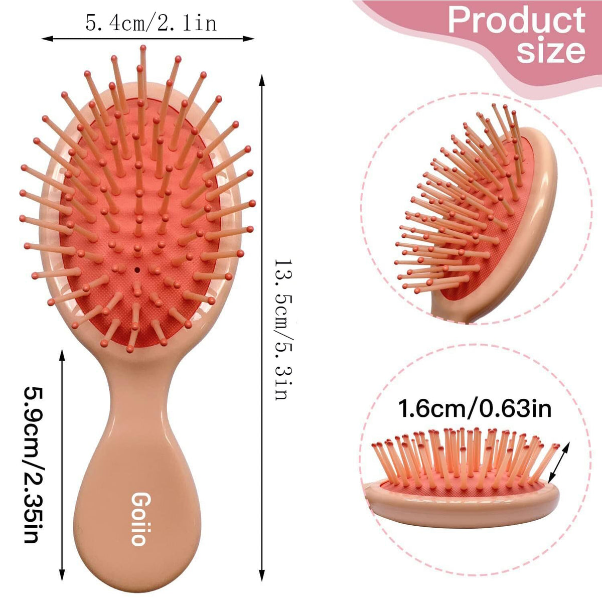 Goiio Mini Wet Hair Brush back view showing soft bristles
