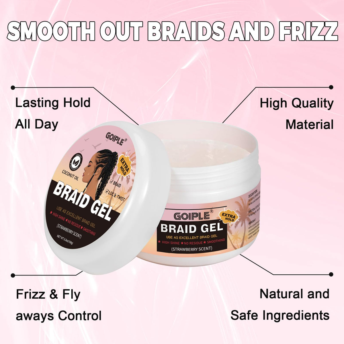 Goiple Braid Gel on hair demonstrating smooth finish