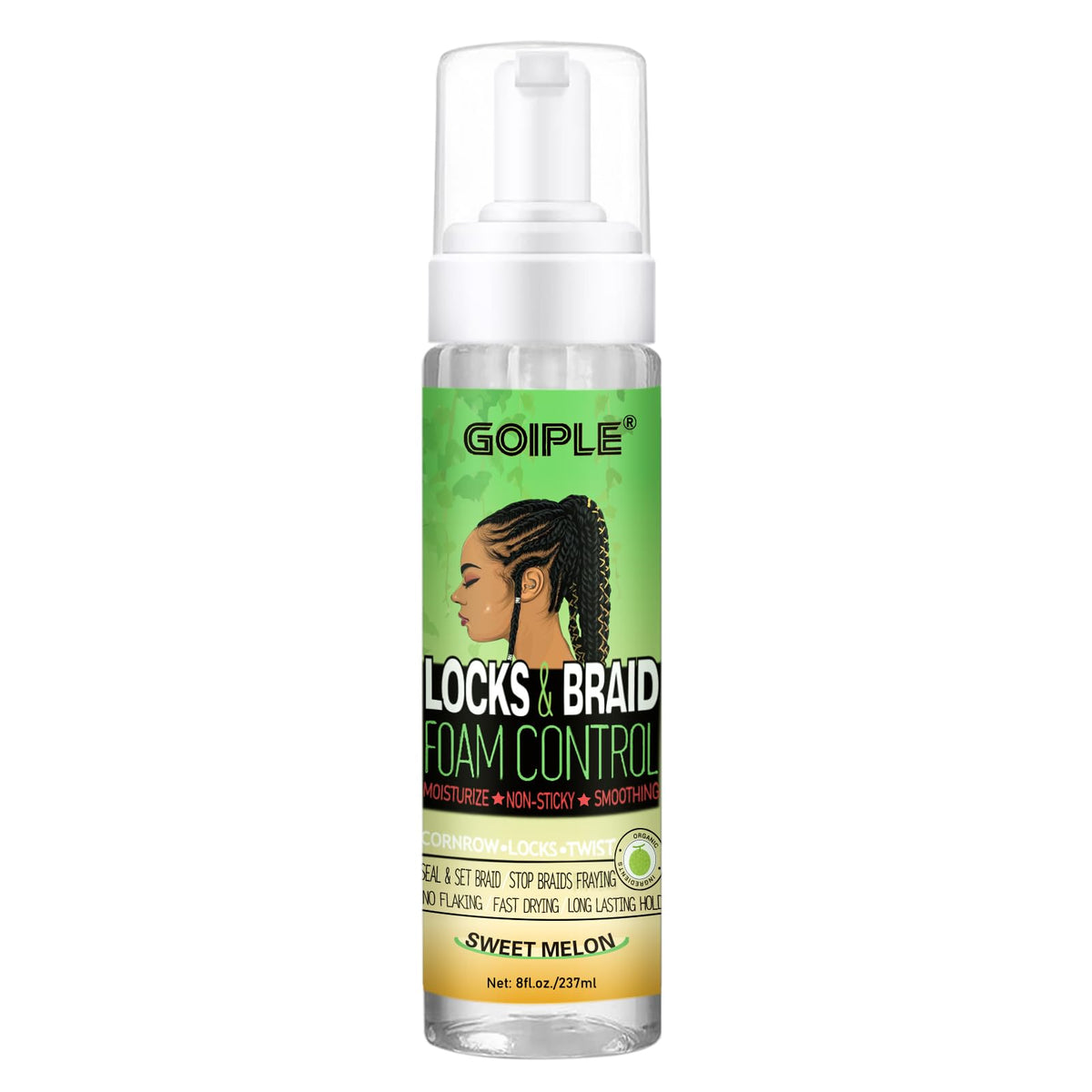 Goiple Braid Mousse 8 fl oz front view with sugar melon fragrance