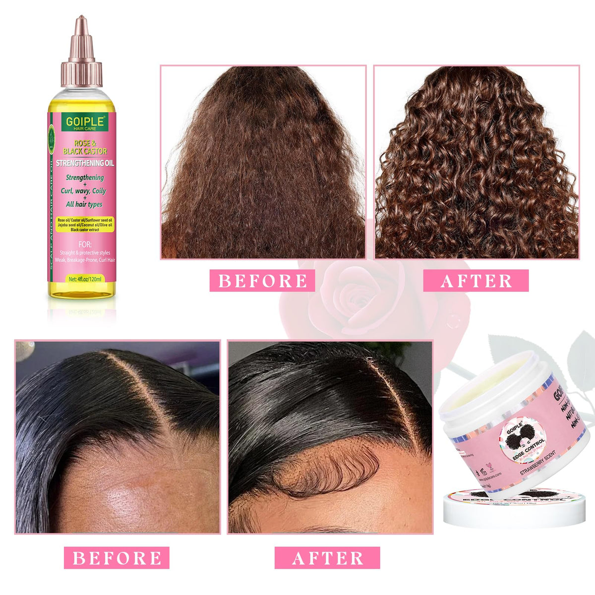 Goiple Edge Control Wax with rose and castor oil ingredients