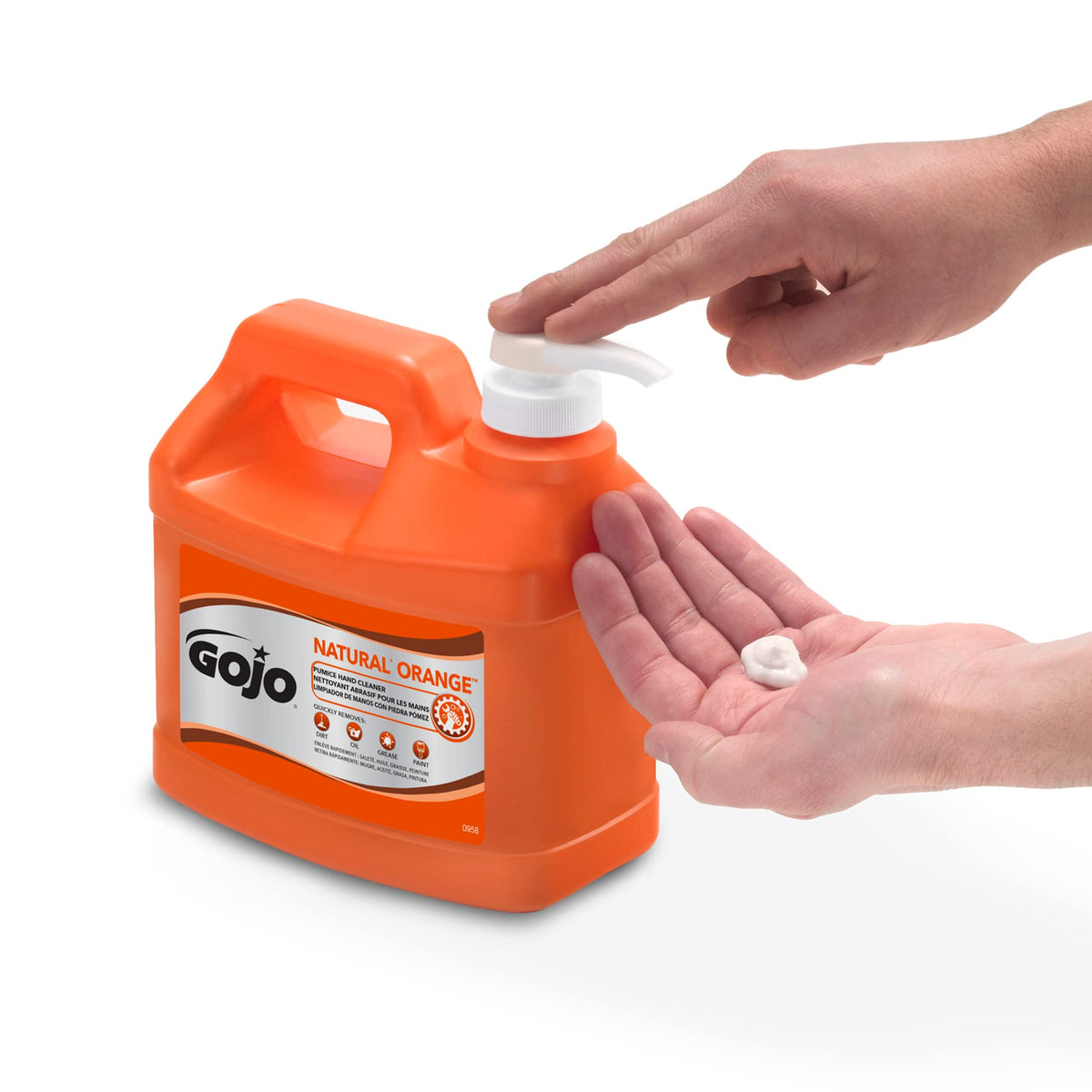 GOJO Natural Orange Pumice Hand Cleaner pump dispenser side view
