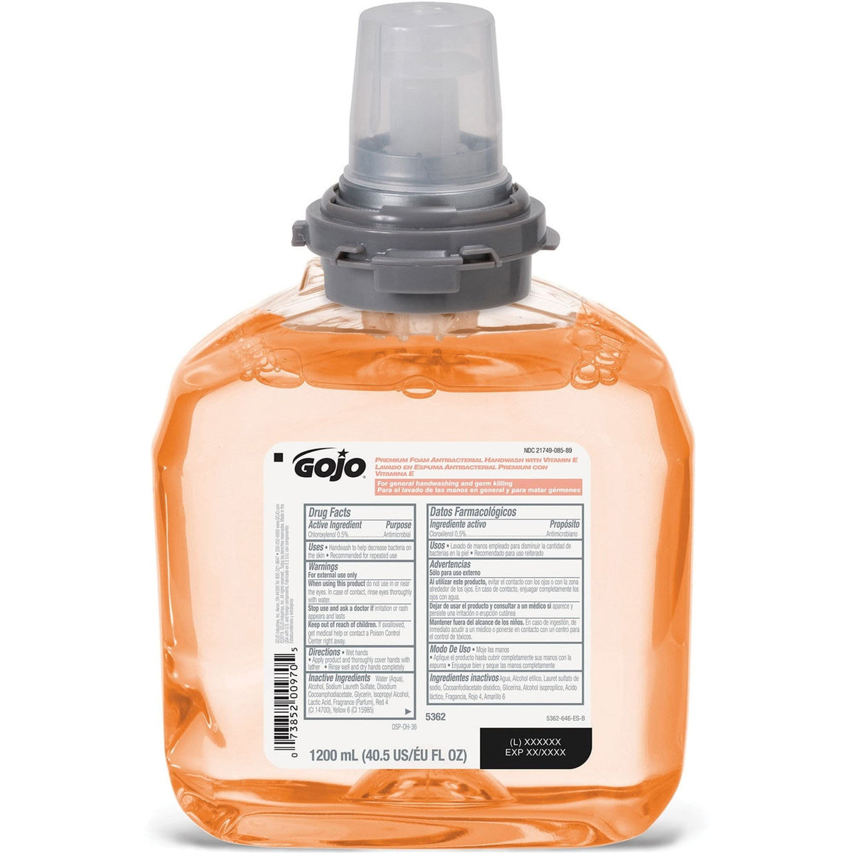 GOJO TFX Antibacterial Foam Soap Refill with dimensions shown