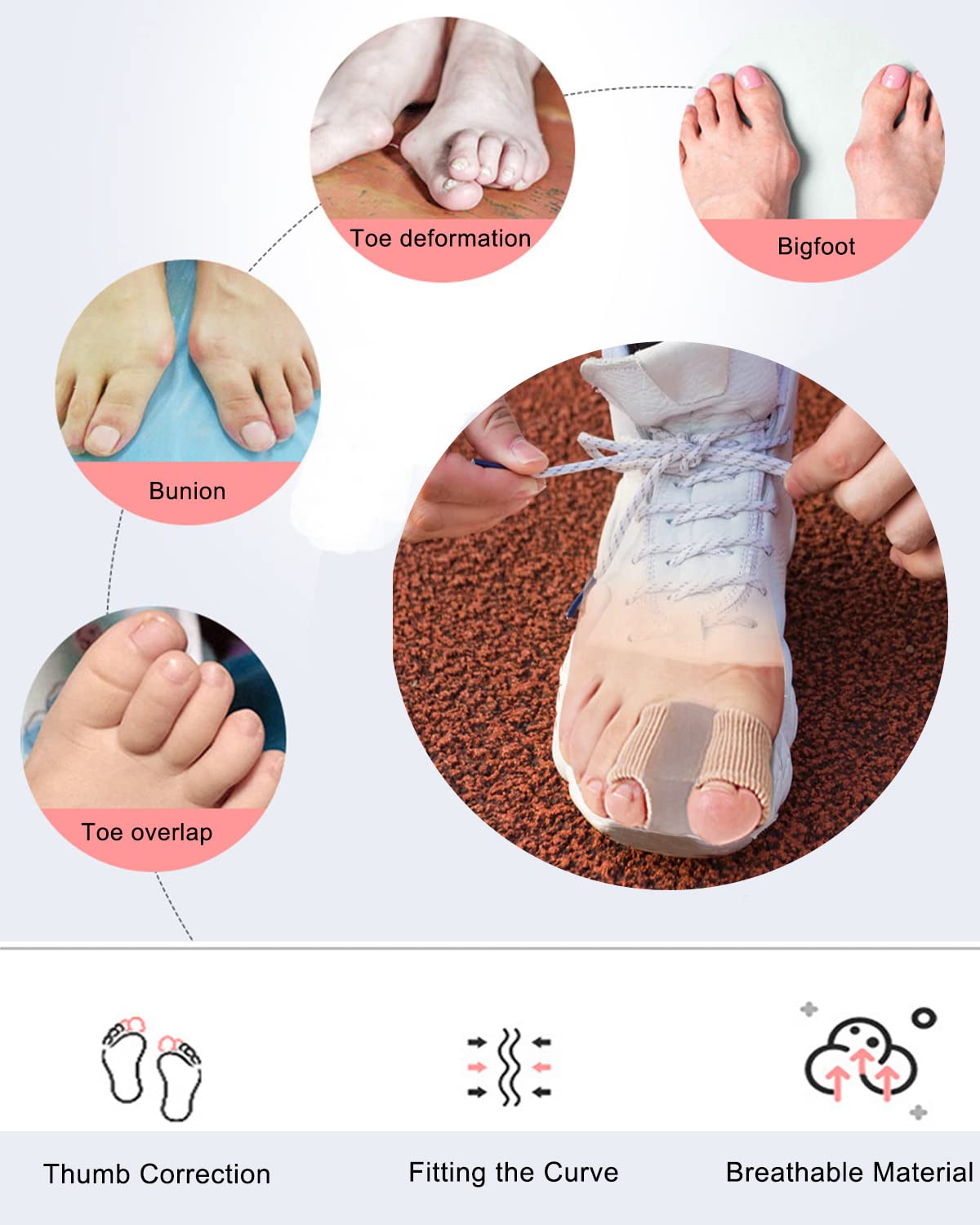 Golbylicc toe separators in use on feet