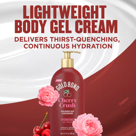 Gold Bond Cherry Crush Hydrating Gel Cream bottle with cherry design