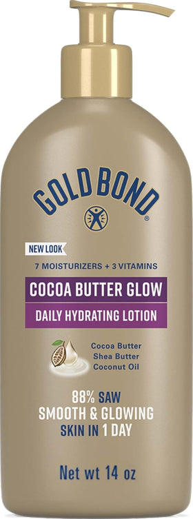 Gold Bond Cocoa Butter Glow Daily Hydrating Lotion 14 oz front view