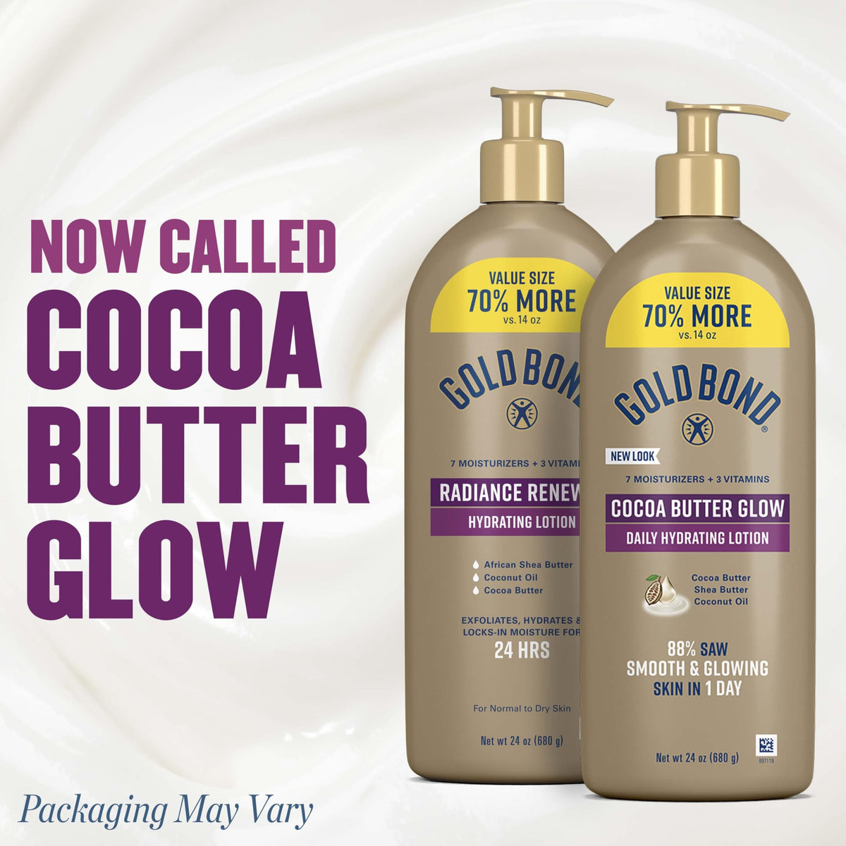 Gold Bond Cocoa Butter Glow Daily Hydrating Lotion pump bottle side view