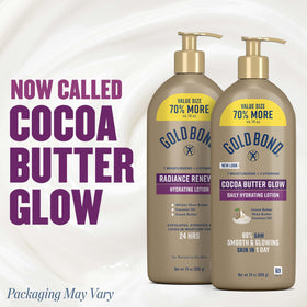 Gold Bond Cocoa Butter Glow Daily Hydrating Lotion pump bottle side view