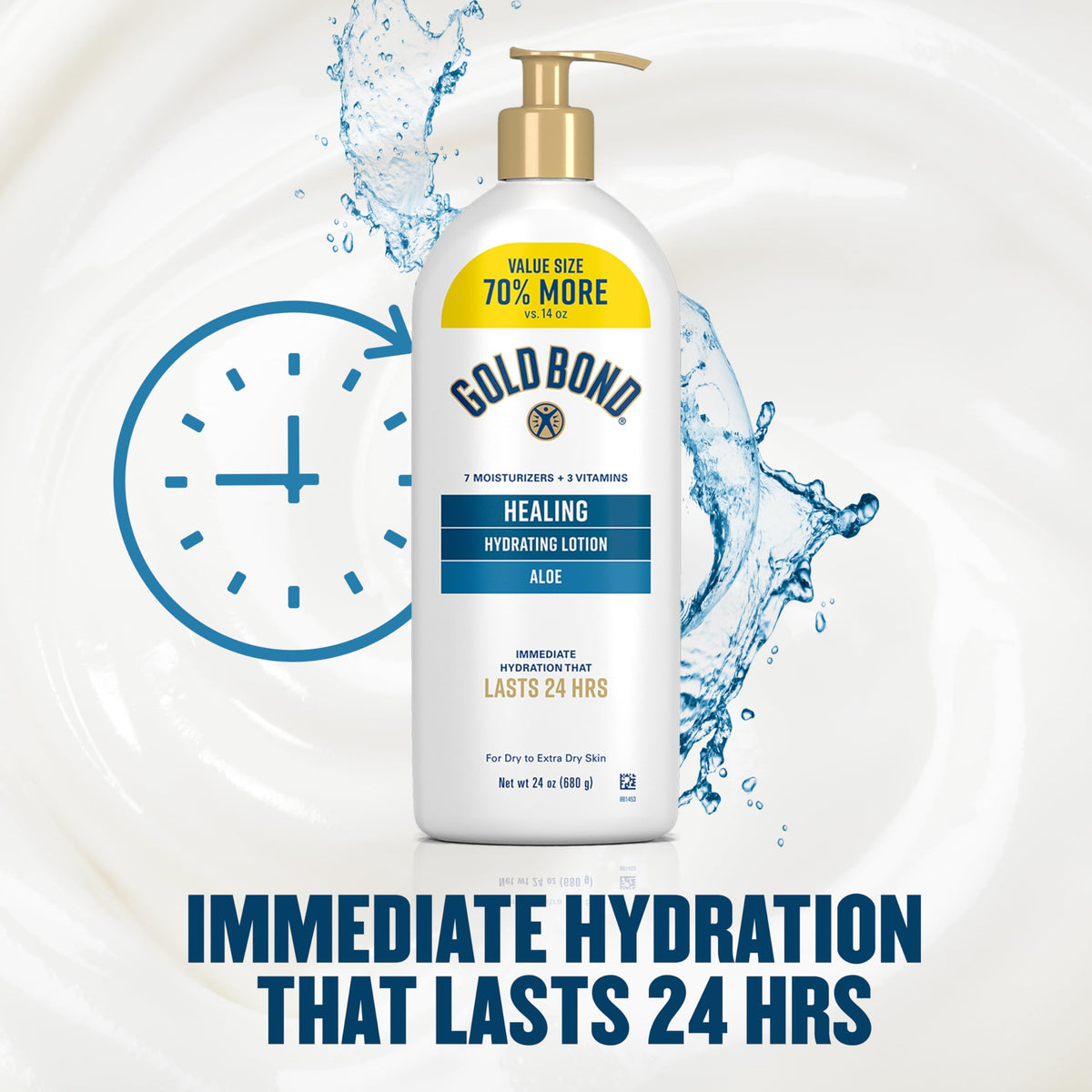 Gold Bond Healing Hydrating Body Lotion 24 Oz with aloe ingredient close-up