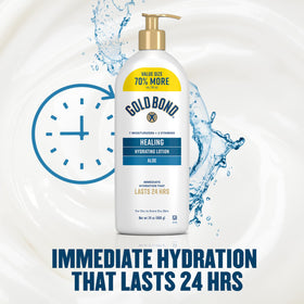 Gold Bond Healing Hydrating Body Lotion 24 Oz with aloe ingredient close-up