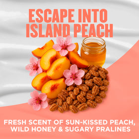 Gold Bond Island Peach Smoothing Silk Cream with peach and lilac background