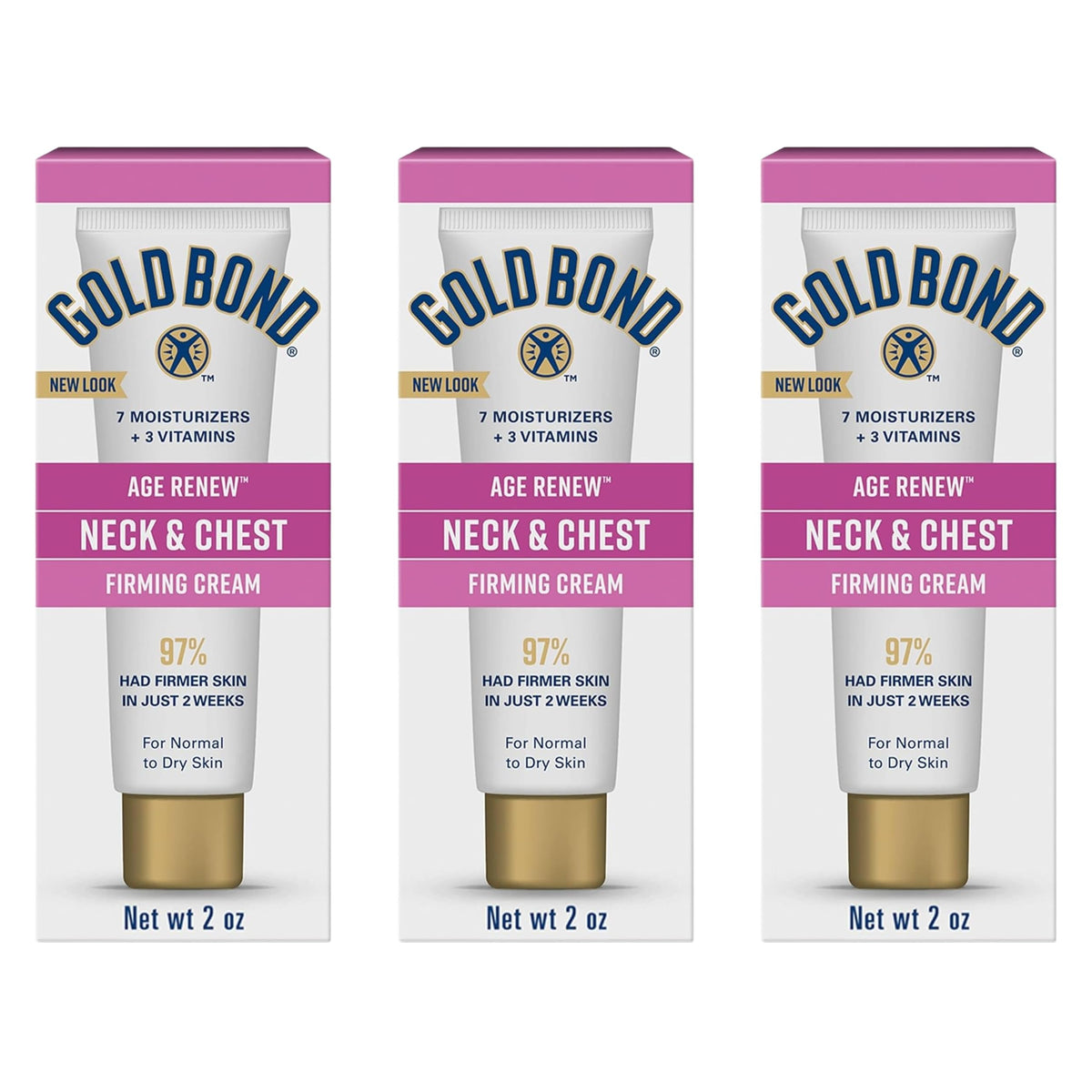 Gold Bond Neck and Chest Firming Cream three 2-ounce tubes front view