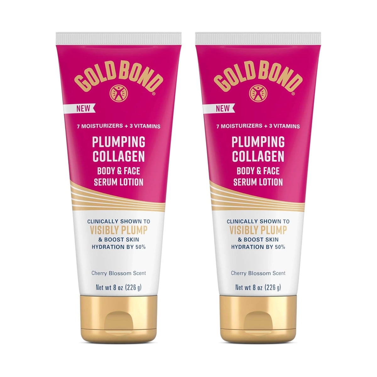 Gold Bond Plumping Collagen Body & Face Serum Lotion front view, Cherry Blossom scent
