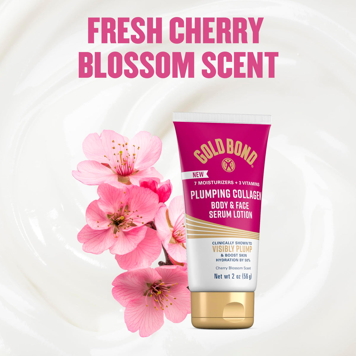 Gold Bond Plumping Collagen Lotion on a bathroom counter
