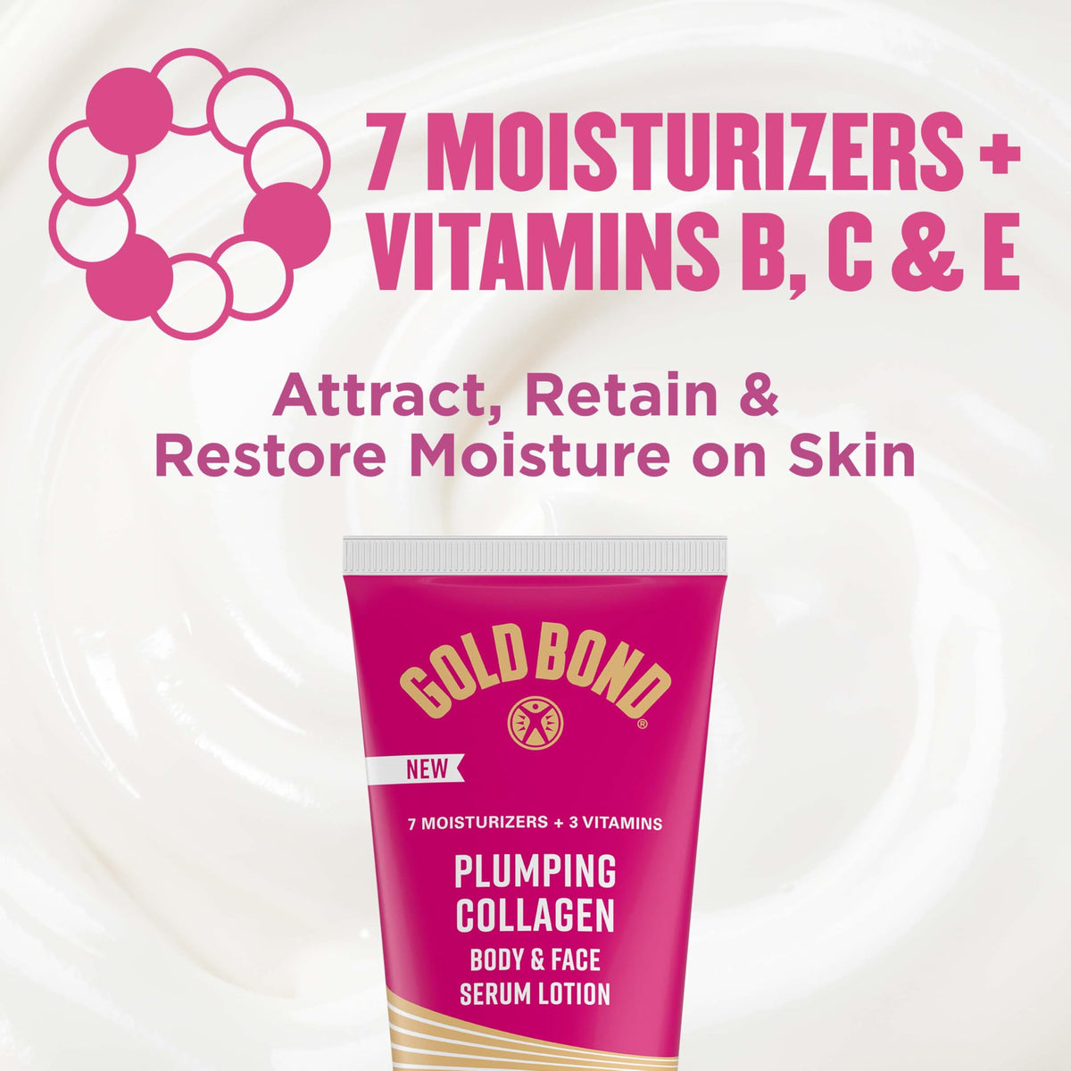 Gold Bond Plumping Collagen Lotion with a fresh cherry blossom background