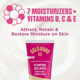 Gold Bond Plumping Collagen Lotion with a fresh cherry blossom background