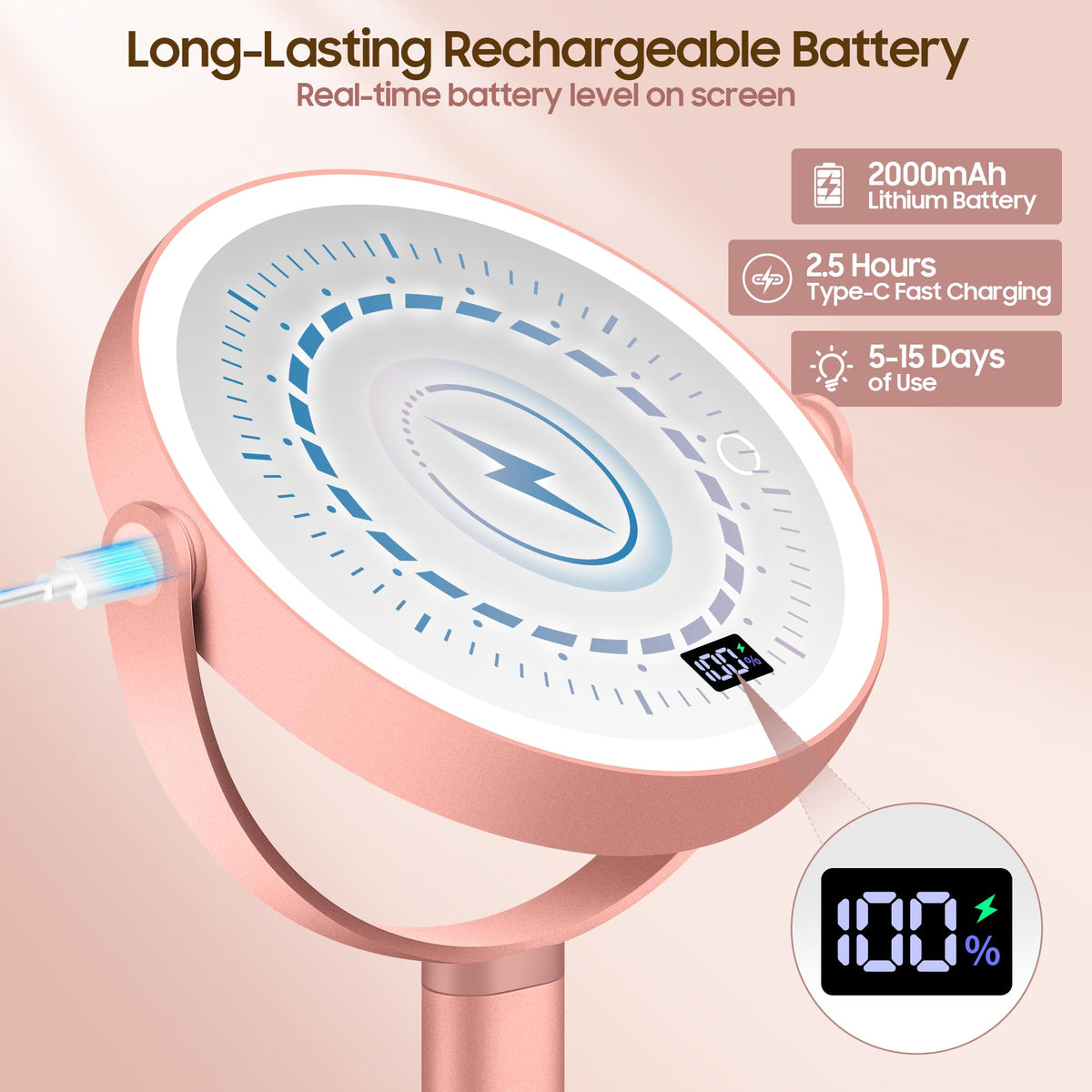 GOMIPURU Makeup Magnifying Mirror showing three light modes