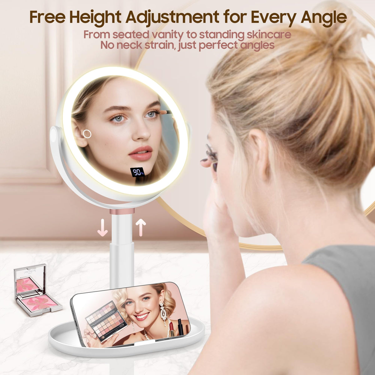 GOMIPURU Makeup Magnifying Mirror with adjustable height