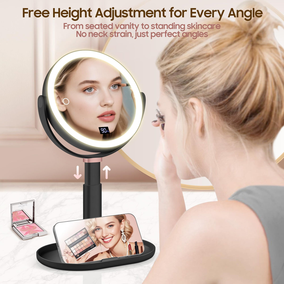 GOMIPURU Makeup Magnifying Mirror with storage tray and phone stand