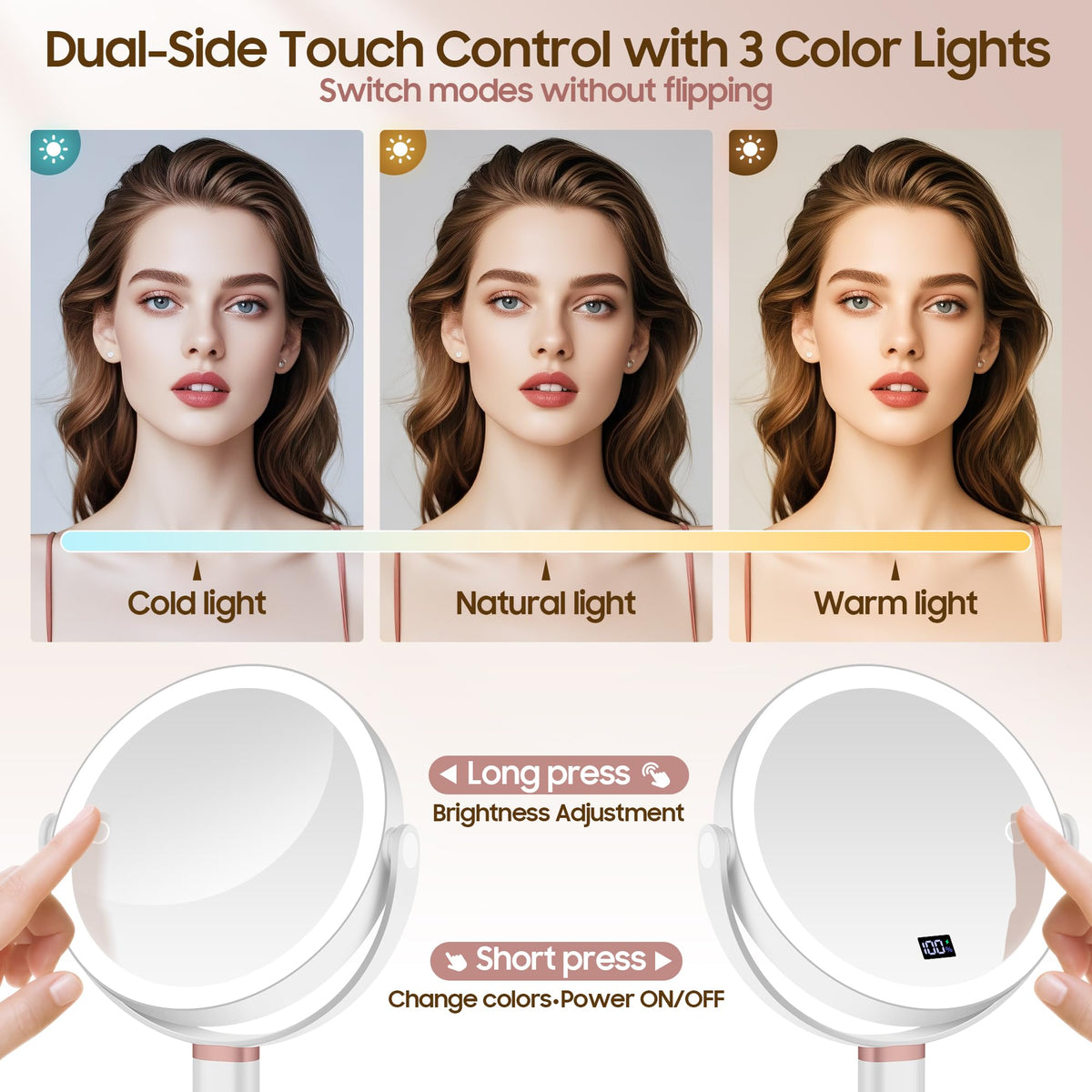 GOMIPURU Makeup Magnifying Mirror with three light modes