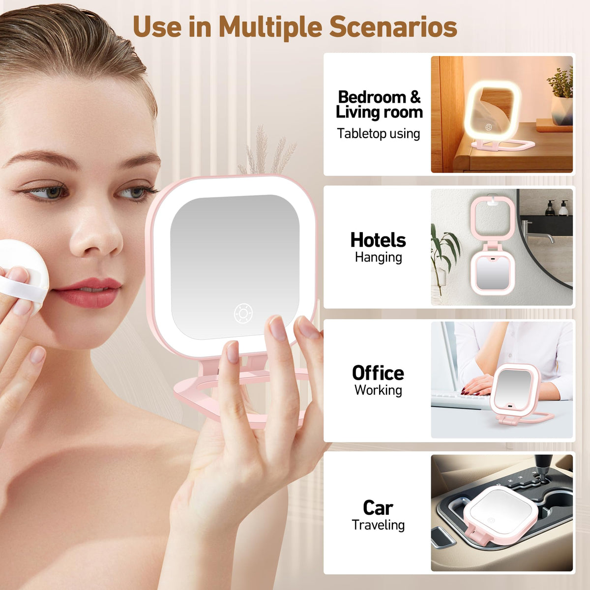GOMIPURU Travel Mirror displayed on a countertop