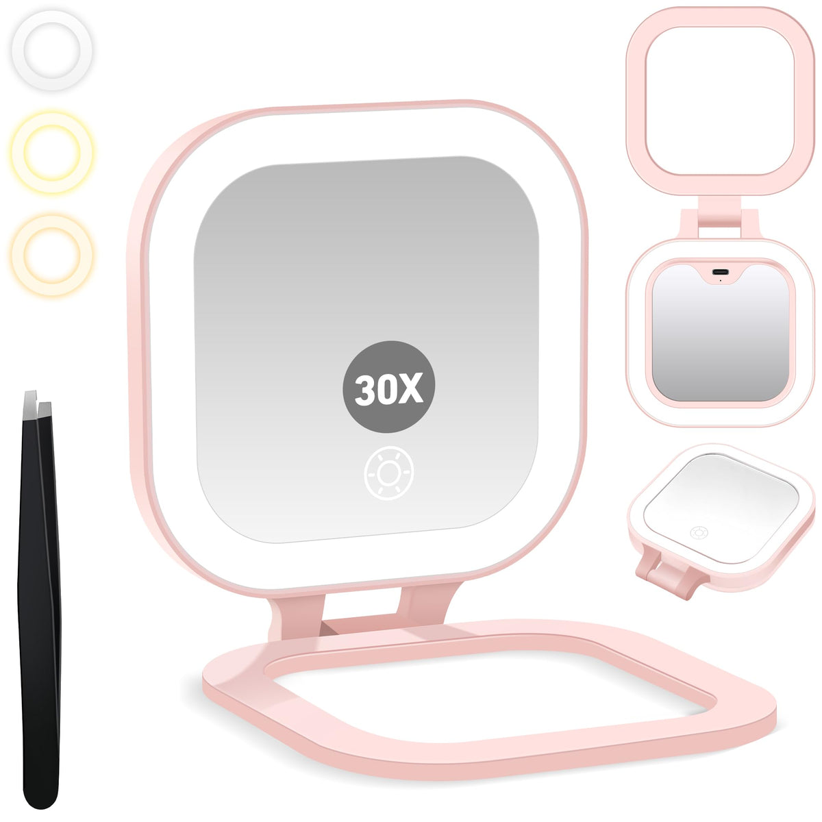 GOMIPURU Travel Mirror front view with LED lights