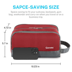 Gonex Toiletry Bag dimensions displayed with measuring tape