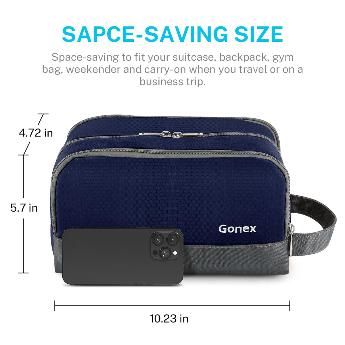 Gonex Travel Toiletry Bag open with toiletries visible