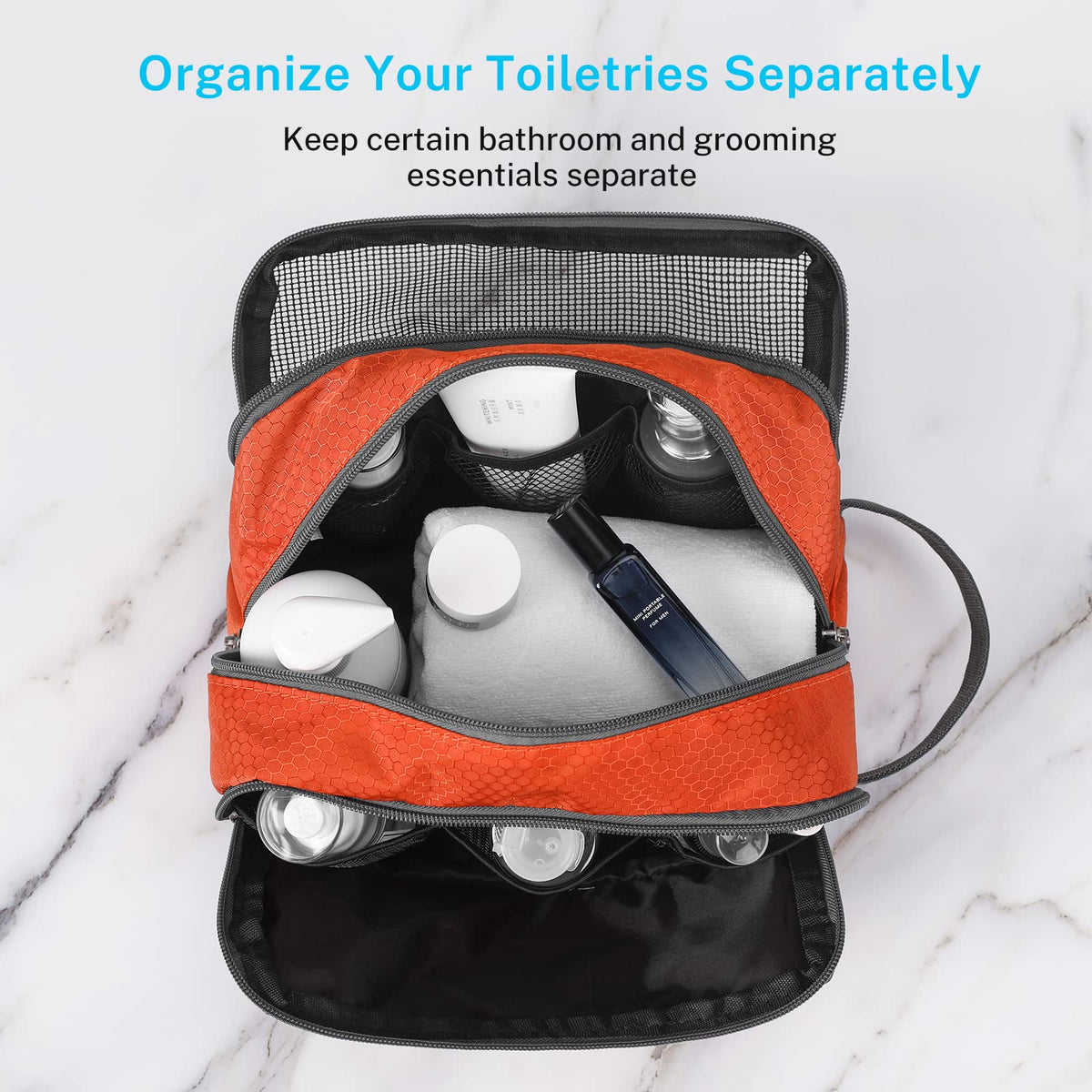 Gonex Travel Toiletry Bag packed with toiletries