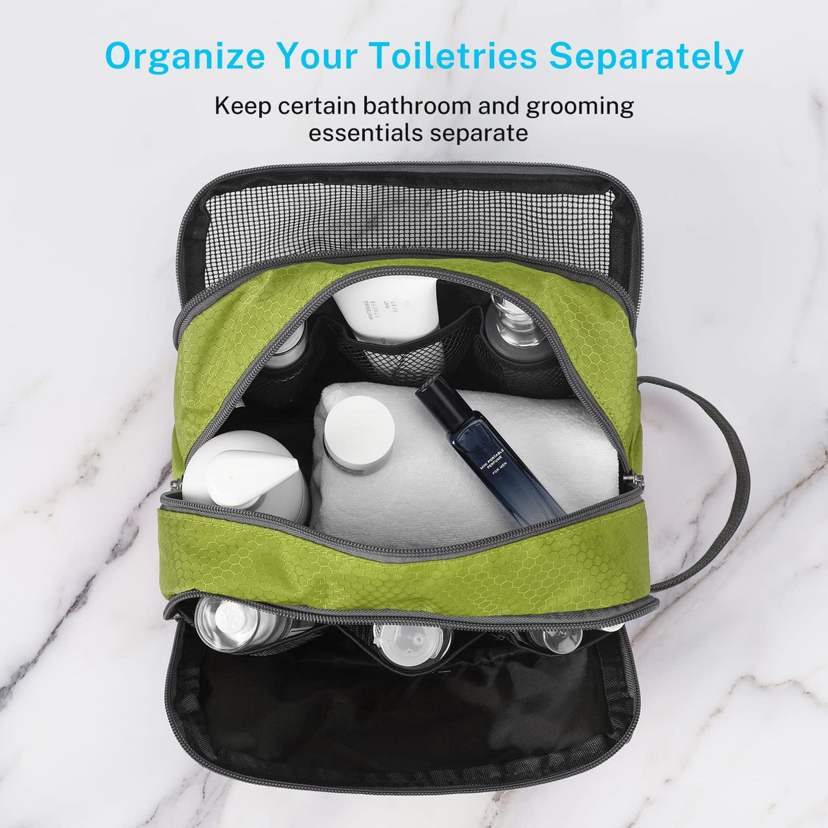 Gonex Travel Toiletry Bag packed with toiletries