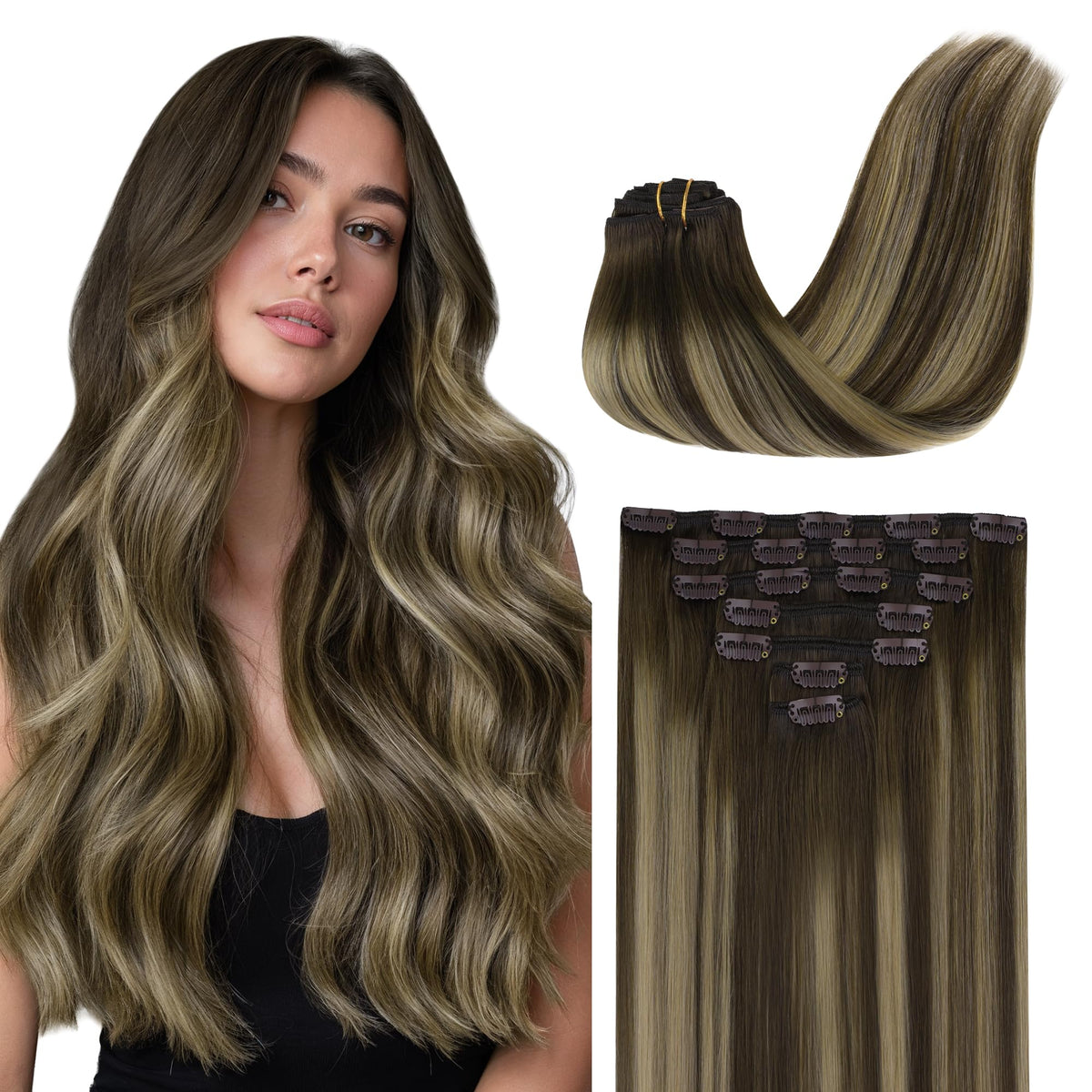 GOO GOO Clip in Hair Extensions 12inch 4/26/4 Balayage front view