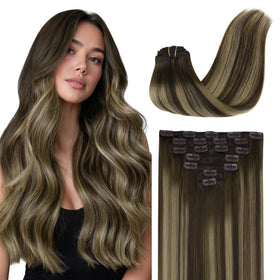 GOO GOO Clip in Hair Extensions 12inch 4/26/4 Balayage front view